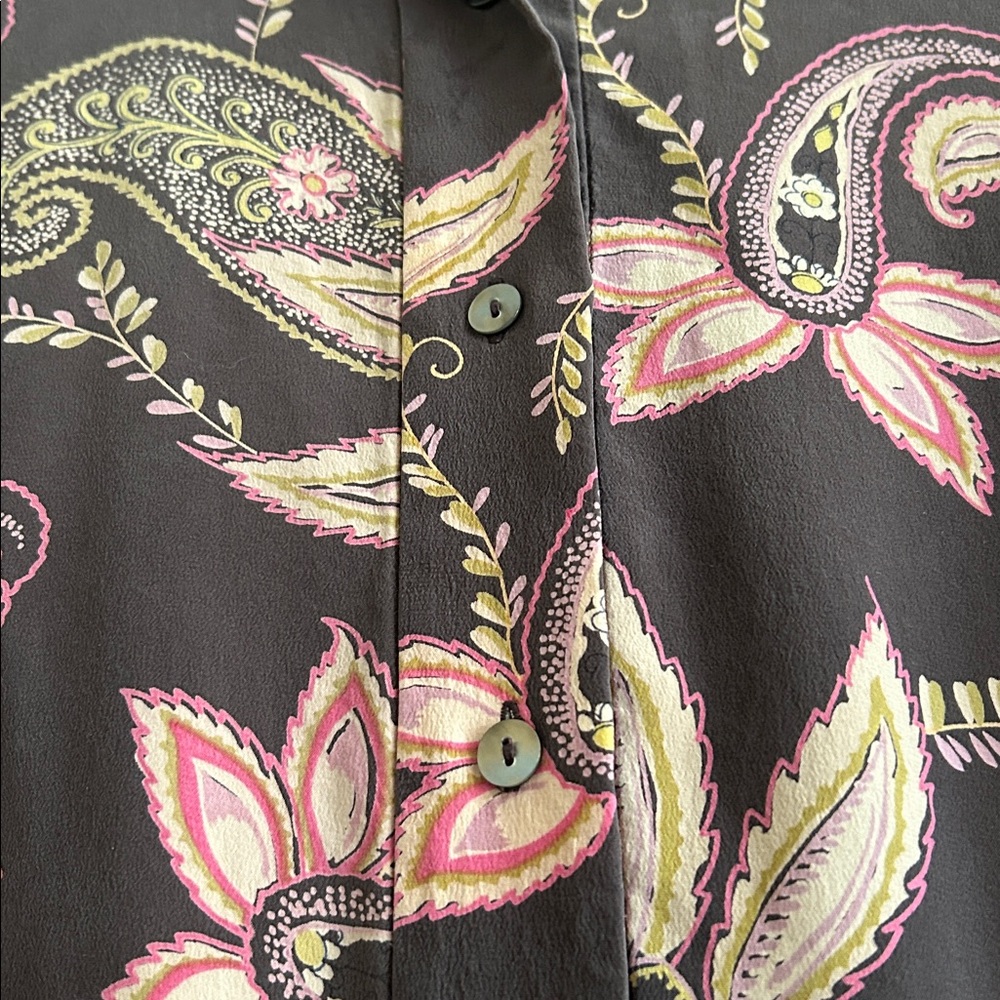 Mossimo Brown Paisley 100% Silk Button Down Shirt Mini Dress Size XL - Picture 8 of 8